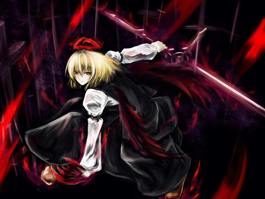 bad_id bad_pixiv_id blackwing_phoenix blazblue devoured_by_darkness ex-rumia parody pose ragna_the_bloodedge rumia serious solo sword touhou wallpaper weapon