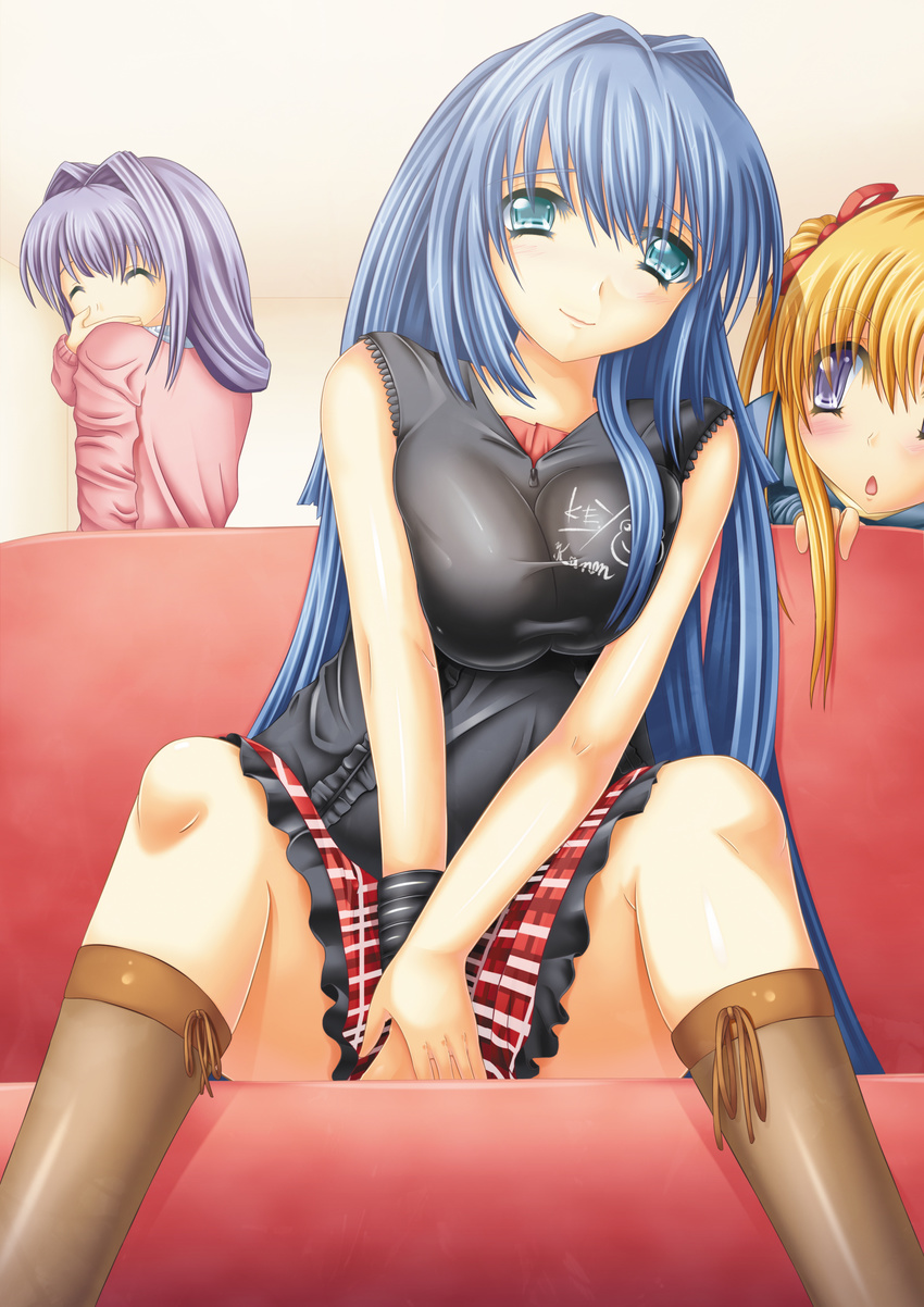 absurdres blonde_hair blue_eyes blue_hair hair_intakes highres kanon long_hair minase_akiko minase_nayuki multiple_girls sawatari_makoto shadoued spread_legs very_long_hair