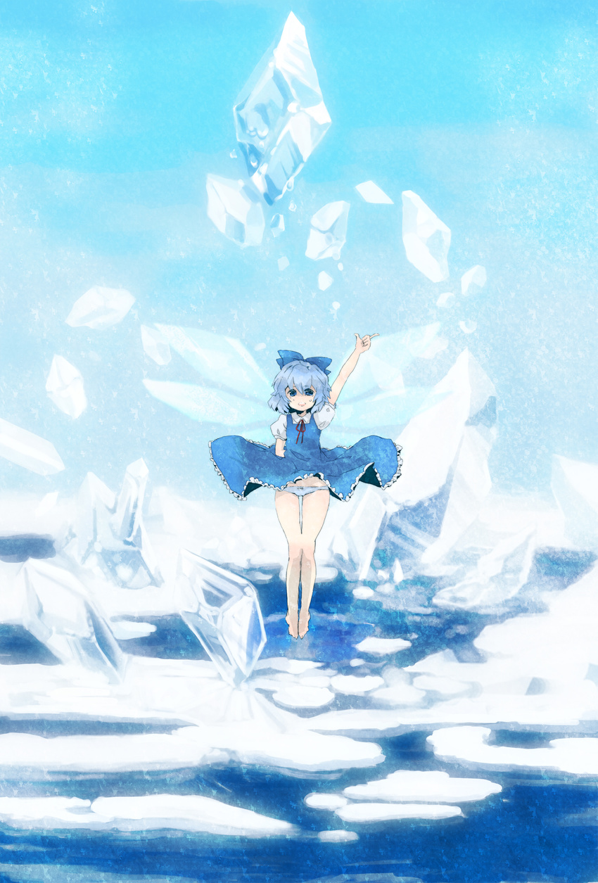 absurdres barefoot cirno highres ice panties rai_(3stone) solo tears touhou underwear water wings