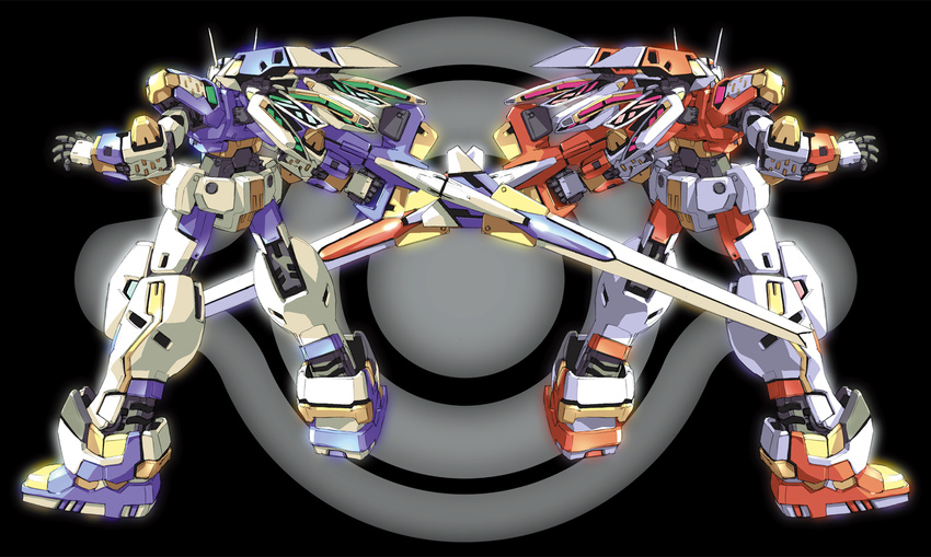 highres magaki_ryouta mecha no_humans polar_opposites sword symmetry temjin virtual_on weapon