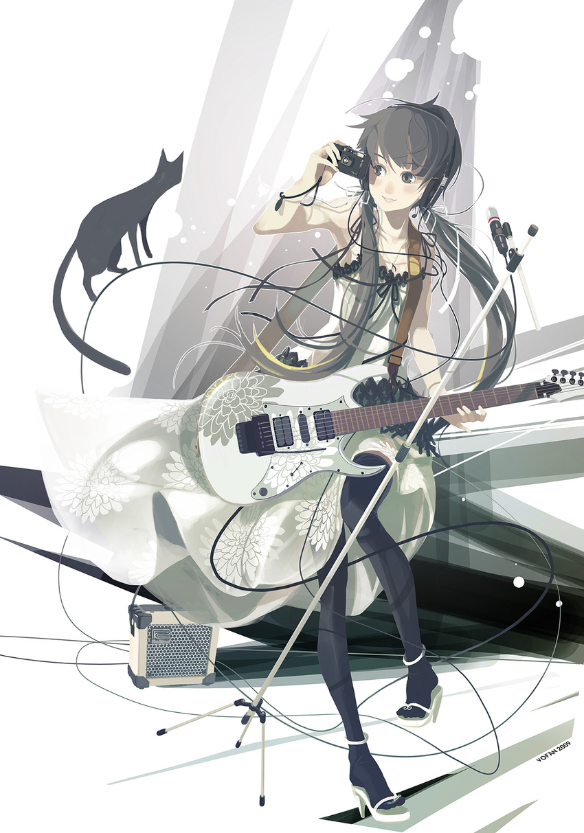 amplifier camera cat electric_guitar guitar headphones highres instrument microphone microphone_stand original product_placement solo twintails vofan