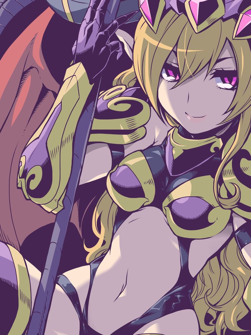 blonde_hair demon_wings gloves highres ishiyumi lilith_(p&amp;d) navel pointy_ears puzzle_&amp;_dragons red_eyes wings