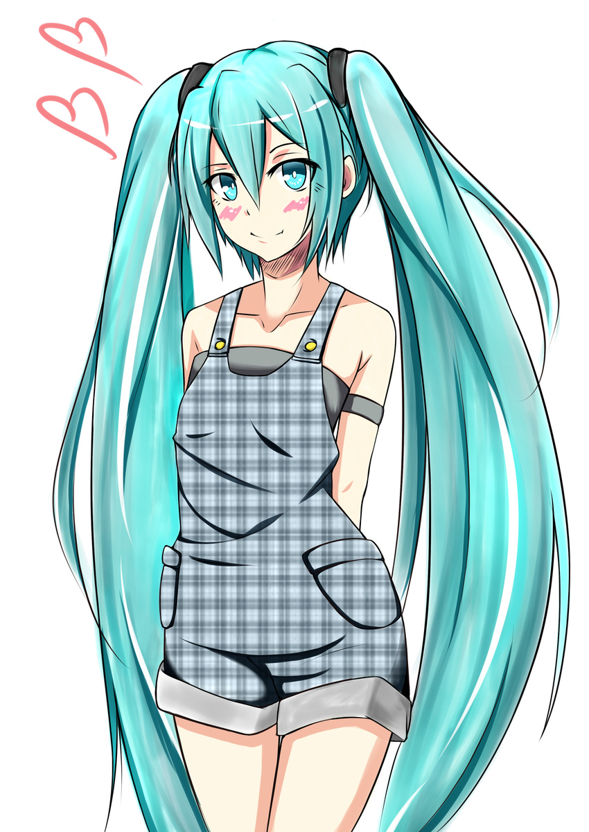 absurdres aqua_eyes aqua_hair bad_id bad_pixiv_id blush hatsune_miku highres long_hair simple_background smile solo suspenders twintails very_long_hair vocaloid white_background