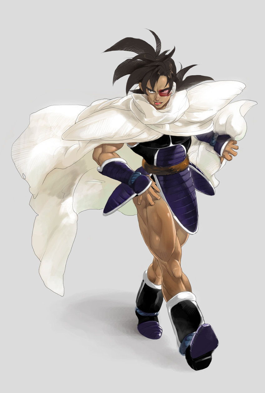 armor black_hair boots cape dragon_ball dragon_ball_z full_body highres male_focus muscle open_mouth scouter solo supobi tail tullece