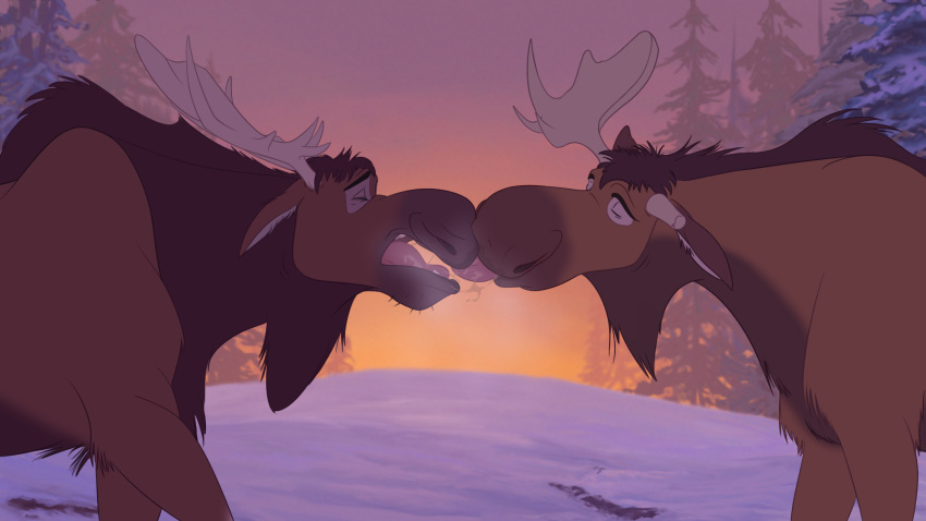 16:9 2014 antlers brother_bear brothers brown_fur capreoline cervid digital_media_(artwork) disney drooling duo eyes_closed feral feral_on_feral french_kissing fur horn incest kissing male male/male mammal moose nude open_mouth outside romantic_couple rutt saliva sibling sky snow standing sunset tongue tongue_out tree tuke_(brother_bear) zica