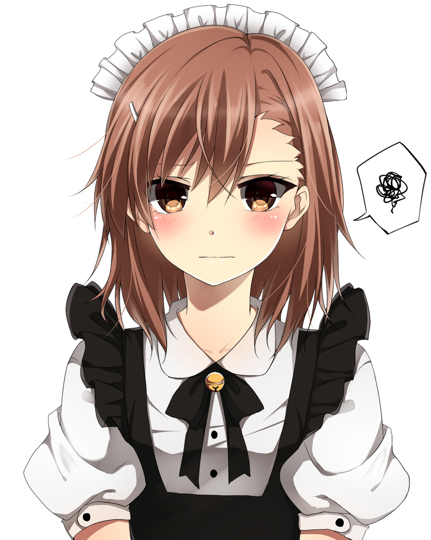 blush brown_eyes brown_hair hair_ornament hairpin highres maid maid_headdress misaka_mikoto solo to_aru_kagaku_no_railgun to_aru_majutsu_no_index yamasuta