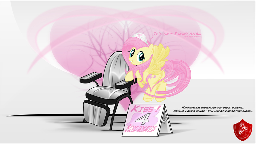 abstract_background bigger_version_at_the_source blue_eyes chair cute cutie_mark edit english_text equine female feral fluttershy_(mlp) flying friendship_is_magic fur hair halfdeathshadow hat hi_res horse looking_at_viewer mammal my_little_pony nurse_hat pegasus pink_hair plain_background pony smile solo spread_wings text wallpaper white_background wings yellow_fur