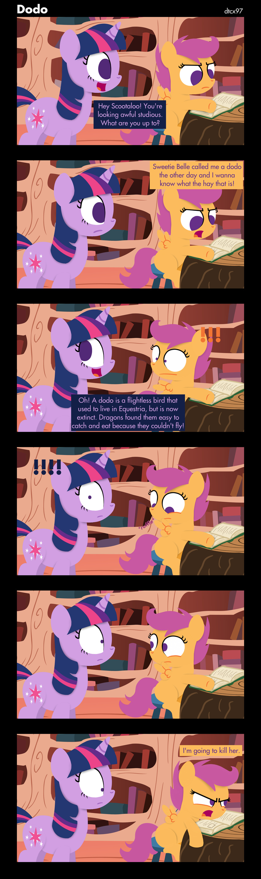 cub cutie_mark dodo dtcx97 equine female feral friendship_is_magic horn horse library mammal my_little_pony pegasus pony reading scootaloo_(mlp) twilight_sparkle_(mlp) unicorn wings young