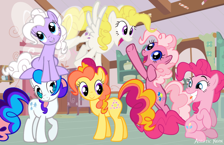 blonde_hair blue_eyes clover_(mlp) crossover cupcakes cutie_mark equine female feral flying footprints forget_me_not_(mlp) friendship_is_magic fur gem_blossom_(mlp) gingerbread_(mlp) hair horse looking_at_viewer mammal my_little_pony my_little_pony_tales party pegasus pink_eyes pink_fur pink_hair pinkie_pie_(mlp) pinkie_pie_(mlp)_(g3) pony pose purple_eyes purple_fur smile store surprise_(mlp) white_fur wings