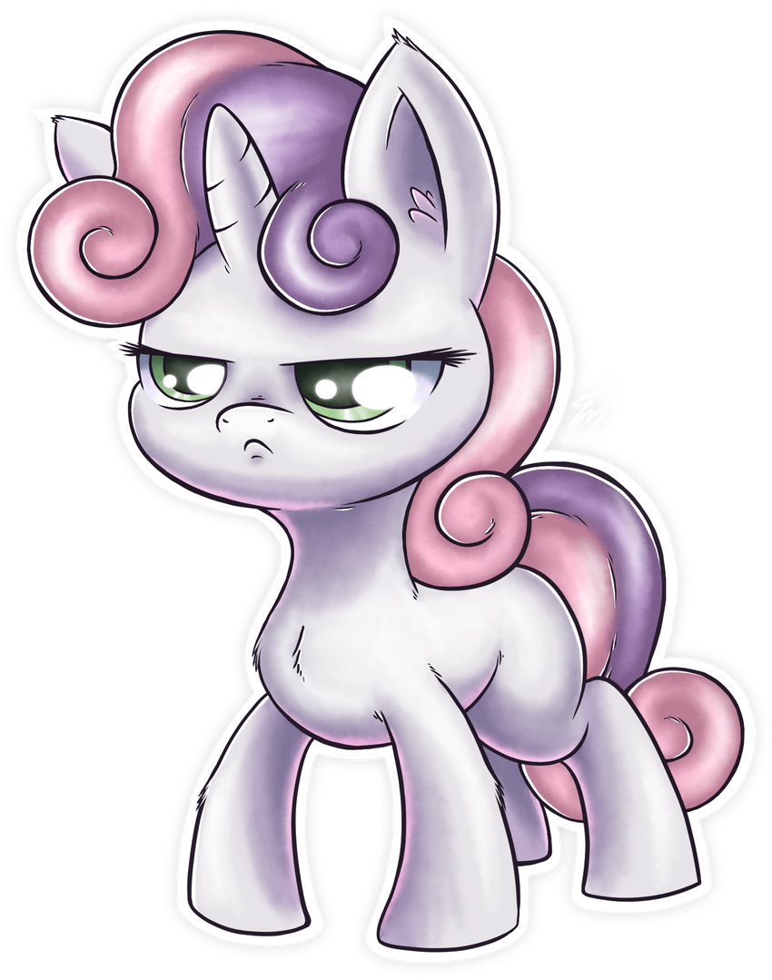 alpha_channel cub equine eyelashes female feral friendship_is_magic frown fur green_eyes hair horn horse long_hair mammal my_little_pony plain_background pony pose solo standing sweetie_belle_(mlp) thenose90 transparent_background two_tone_hair unicorn unimpressed white_fur young
