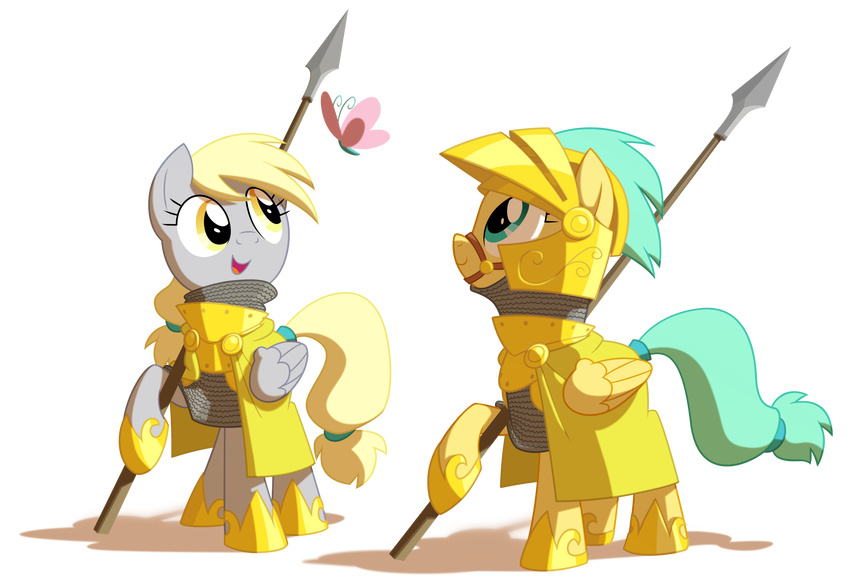 armor arthropod butterfly catya-ryazanowa derpy_hooves_(mlp) duo equestria-prevails equine eyes female feral friendship_is_magic fur grey_fur hair helmet hi_res horse insect mammal my_little_pony original_character pegasus polearm pony royal_guard_(mlp) smile wings