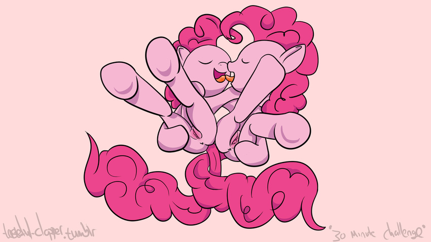 butt duo equine eyes_closed female feral friendship_is_magic fur hair horse kissing legs_up lesbian mammal masturbation my_little_pony pink_fur pink_hair pinkie_pie_(mlp) plain_background pony pussy selfcest signature square_crossover tasteful-clopper tongue tongue_out
