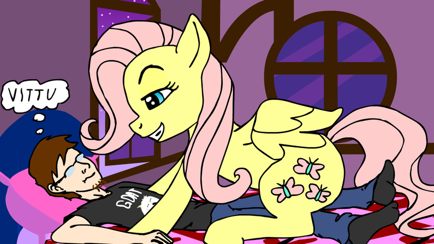 bedroom_eyes bestiality duo equine female feral finnish fluttershy_(mlp) friendship_is_magic horse human imminent_rape interspecies mammal my_little_pony pillow pony unknown_artist