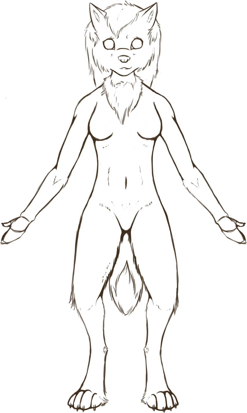 anthro breasts canine claws creepy digipixelfluff digitigrade female four_toes front hair mammal nude sketch the-howler