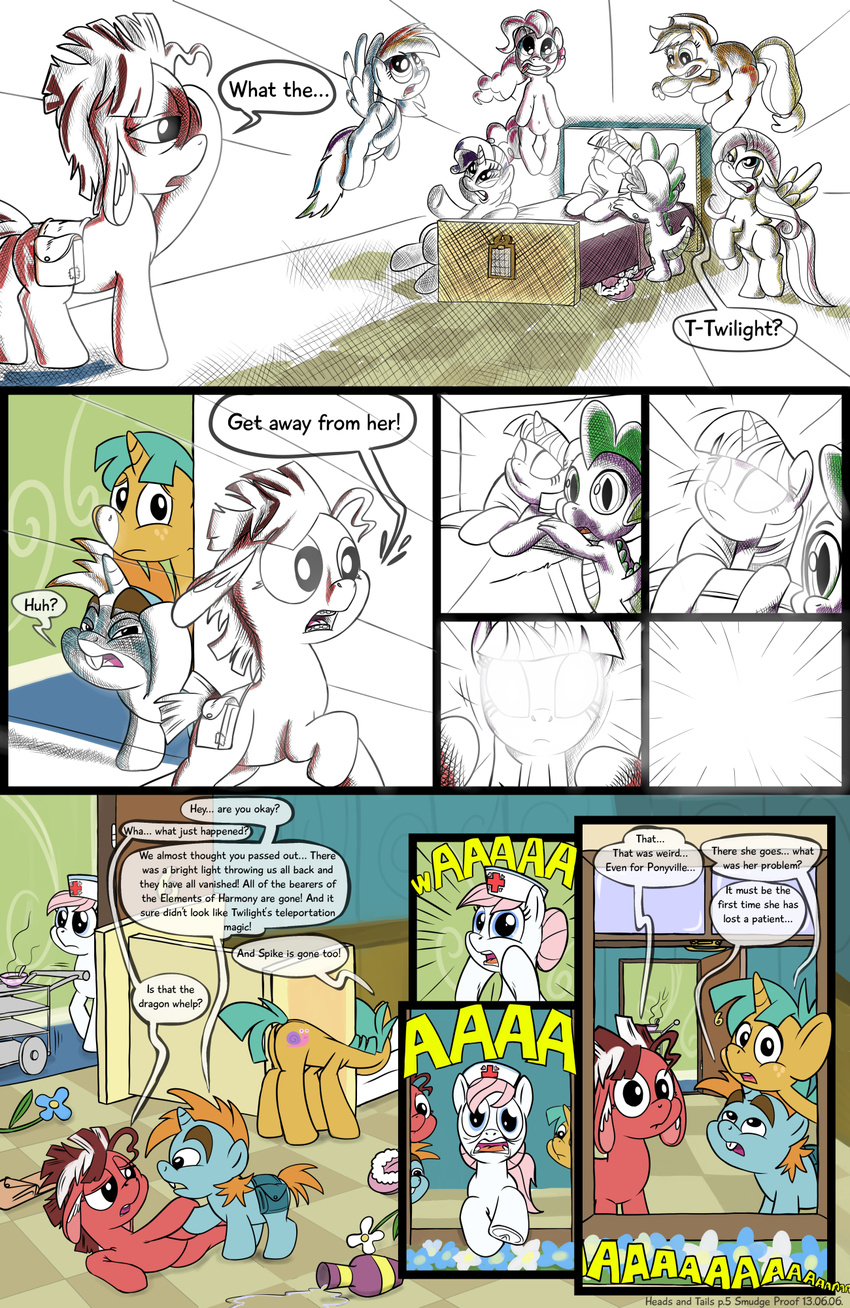 applejack_(mlp) bag bed blue_fur brown_fur comic cub cutie_mark dialog dragon english_text equine female feral fluttershy_(mlp) friendship_is_magic fur glowing glowing_eyes green_hair group hair heads_and_tails horn horse male mammal my_little_pony nurse_redheart_(mlp) original_character pegasus pink_hair pinkie_pie_(mlp) pony purple_body purple_hair rainbow_dash_(mlp) rarity_(mlp) red_fur scalie slippers smudge_proof snails_(mlp) snips_(mlp) spike_(mlp) tails_(mlp) text twilight_sparkle_(mlp) unicorn white_fur wings young