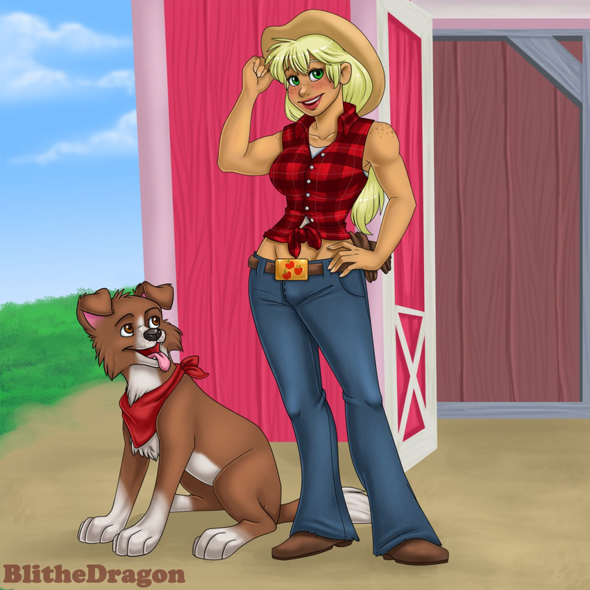 blithedragon canine clothed clothing cute dog duo female feral friendship_is_magic human humanized mammal my_little_pony pet smile winona_(mlp)
