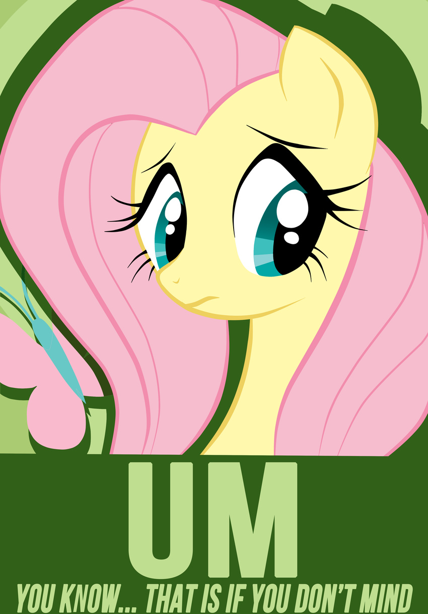 absurd_res arthropod blue_eyes butterfly cutie_mark english_text equine felixao female feral fluttershy_(mlp) friendship_is_magic hair hi_res horse insect looking_away mammal my_little_pony pegasus pink_hair pony portrait poster shy solo text wings