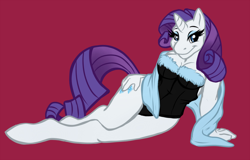 anthro anthrofied blue_eyes bubblegumcandy cleavage clothed clothing cutie_mark equine female friendship_is_magic fur hair horn horse mammal my_little_pony pony purple_hair rarity_(mlp) smile solo unicorn white_fur