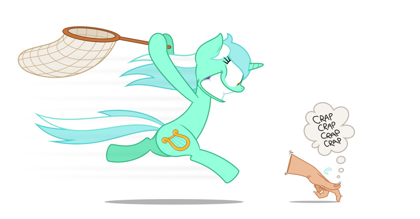 absurd_res alpha_channel butterfly_net chase chasing cutie_mark duo english_text equine female friendship_is_magic hair hand hi_res horn horse insane lyra_(mlp) lyra_heartstrings_(mlp) mammal my_little_pony net plain_background pony running shadow smile text the_addams_family thing thought_bubble transparent_background two_tone_hair unicorn yellow_eyes zutheskunk