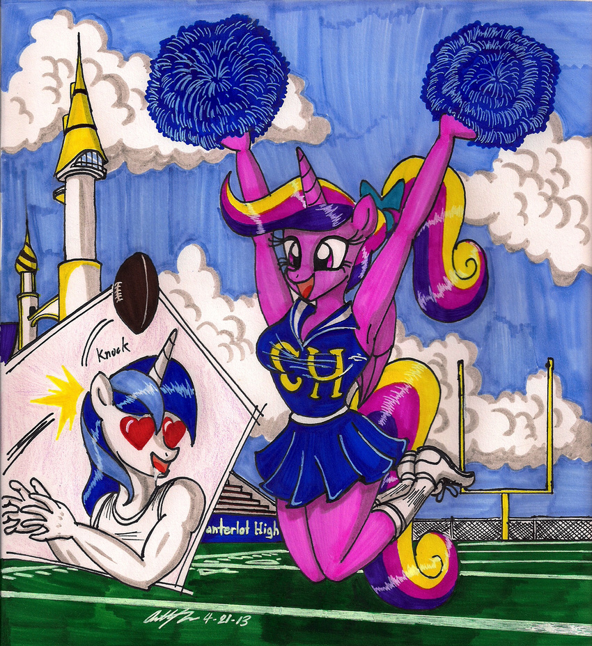 anthro anthrofied cheerleader clothing duo equine female football friendship_is_magic horn mammal my_little_pony newyorkx3 pom_poms princess_cadance_(mlp) shining_armor_(mlp) shirt unicorn winged_unicorn wings