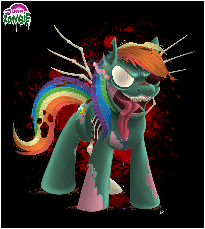 bone creepy crimason-mane equine female feral friendship_is_magic gore horse mammal my_little_pony nightmare_fuel pegasus pony rainbow_dash_(mlp) solo tongue undead wings worm zombie