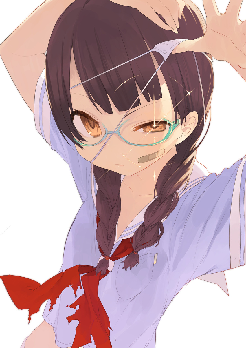 bandaid eyepatch megane noco seifuku tagme torn_clothes