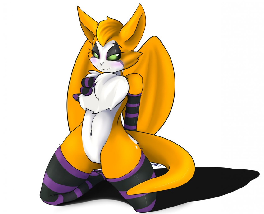 chest_tuft cute dust:_an_elysian_tail female fidget fur green_eyes kneeling legwear looking_at_viewer naughty_face nimbat nipples plain_background pussy solo stockings synad tuft video_games white_background wings
