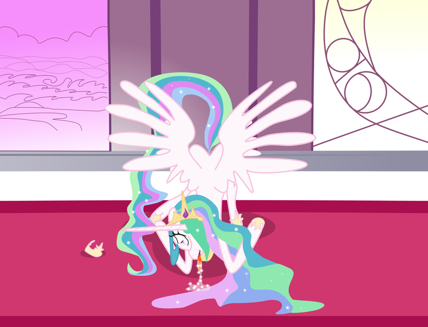 crown drooling equine female feral friendship friendship_is_magic hair horn horse inside magic mammal multi-colored_hair my_little_pony pony princess princess_celestia_(mlp) purple_eyes pyramidbread royalty saliva solo winged_unicorn wings