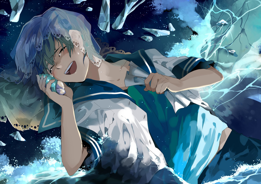 blue_hair kyouichi male original seifuku tears water