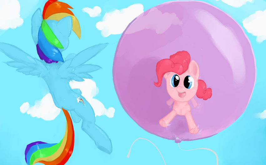 balloon blue_eyes cloud clouds cutie_mark equine feral flying friendship_is_magic happy horse jac mammal my_little_pony open_mouth outside pegasus pinkie_pie_(mlp) pony poolhall20 rainbow_dash_(mlp) wings