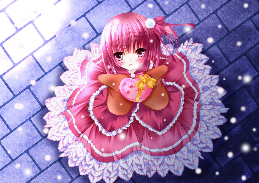 dress kino_(pixiv1417953) minato_tomoka pink_hair ro-kyu-bu! snow valentine