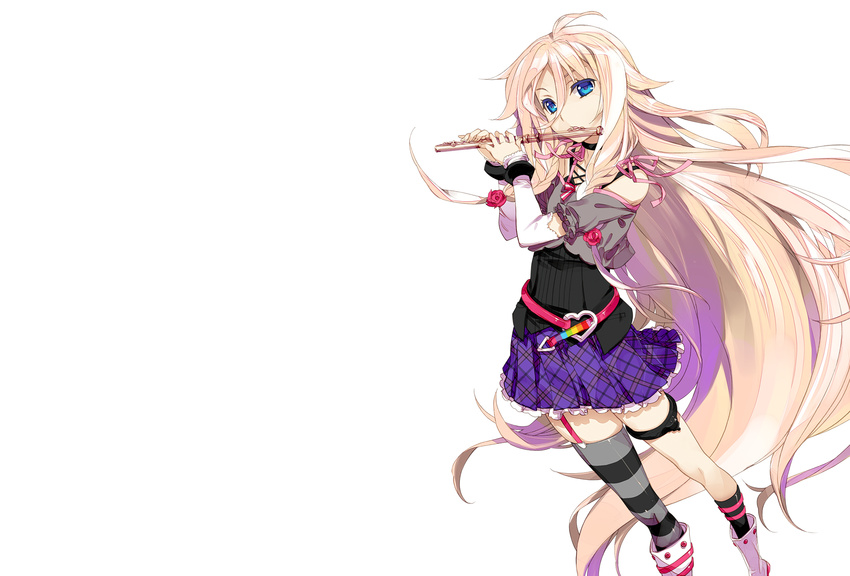 blue_eyes exit_tunes flute fujima_takuya highres ia_(vocaloid) instrument long_hair pink_hair very_long_hair vocaloid white_background