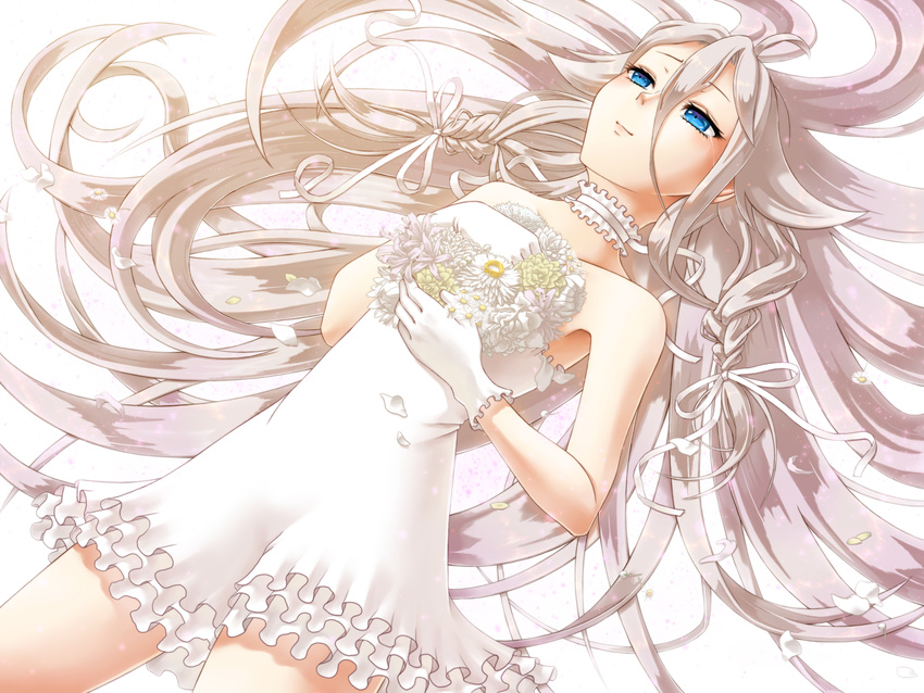 blue_eyes brown_hair choker dress flowers gloves ia long_hair nonaka_hako petals tears vocaloid