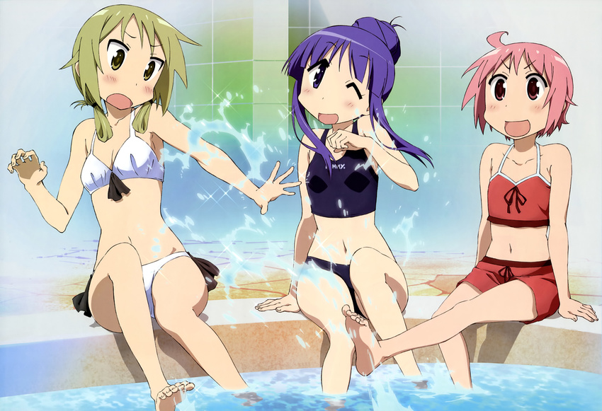 3girls bikini hinata_yukari ichii_yui nonohara_yuzuko nyantype scan swimsuit yuyushiki