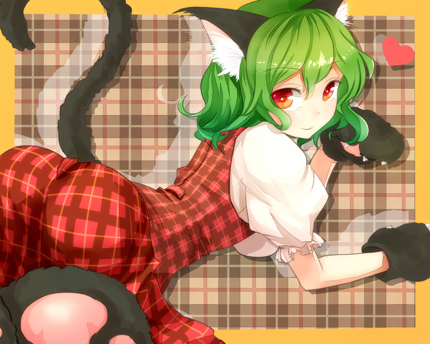 animal_ears catgirl green_hair kazami_yuuka shironeko_yuuki short_hair tail touhou