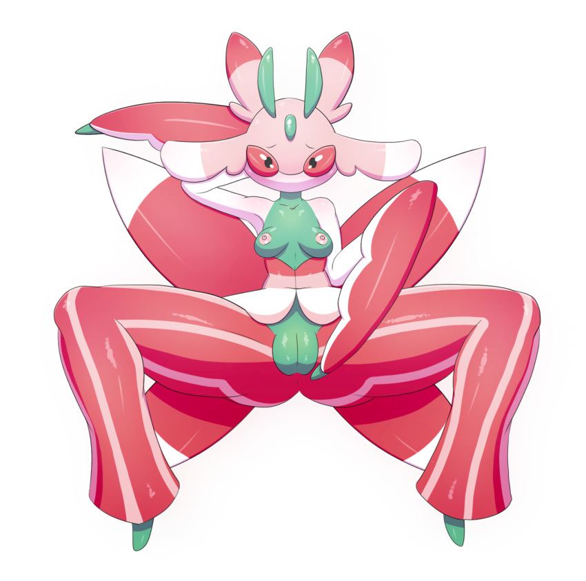 antennae anthro anus arthropod breasts female hand_behind_head insect insect_wings lurantis lying nintendo nipples non-mammal_breasts nude pink_body pok&eacute;mon pok&eacute;mon_(species) presenting presenting_pussy pussy silentsound solo spread_legs spreading video_games wings