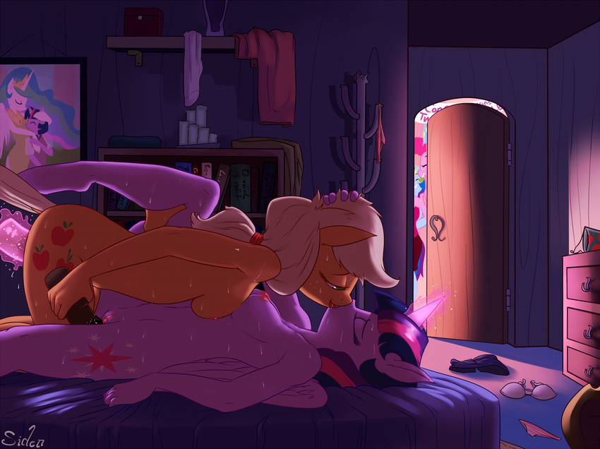 anthro anthrofied applejack_(mlp) bedroom blonde_hair blue_fur breasts candle candles clothing cutie_mark dildo door equine eyes_closed female freckles friendship_is_magic fur green_eyes group hair horn horse insertion kissing lesbian lying mammal multi-colored_hair my_little_pony nipples nude on_back orange_fur penetration pink_fur pink_hair pinkie_pie_(mlp) pony princess princess_celestia_(mlp) purple_fur pussy rainbow_dash_(mlp) royalty sex_toy shadow siden spread_legs spreading sweat twilight_sparkle_(mlp) vaginal vaginal_insertion vaginal_penetration winged_unicorn wings