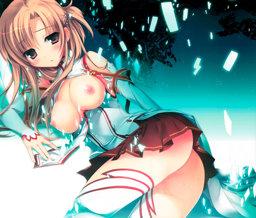 ass asuna_(sword_art_online) breasts karomix karory nipples photoshop pussy_juice sword_art_online thighhighs