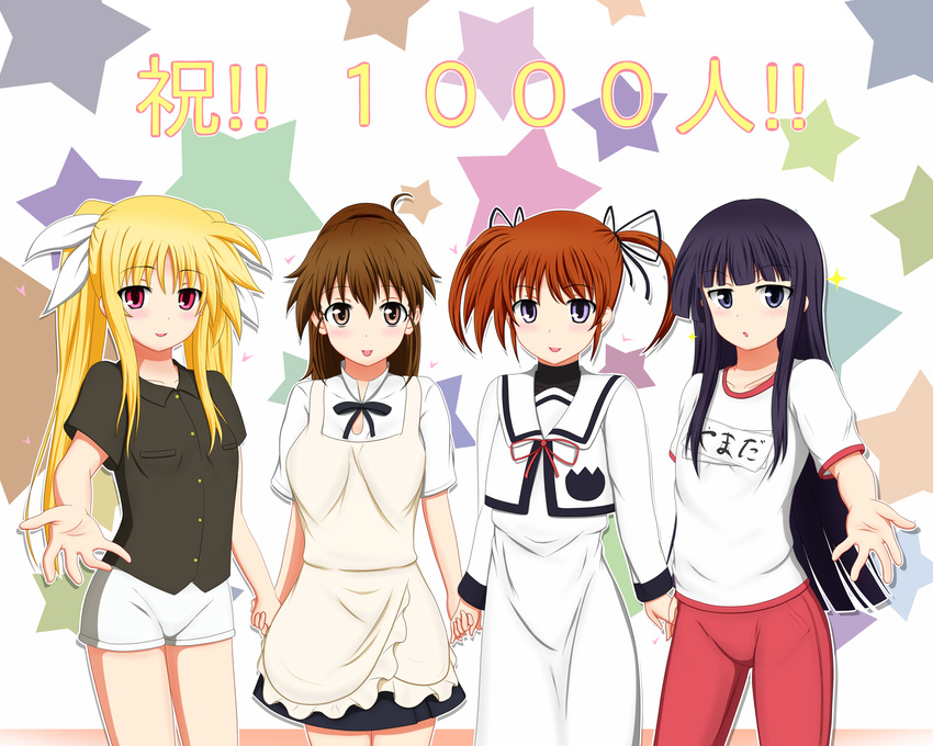 apron fate_testarossa gym_uniform mahou_shoujo_lyrical_nanoha takamachi_nanoha taneshima_popura tom-ani twintails working!! yamada_aoi