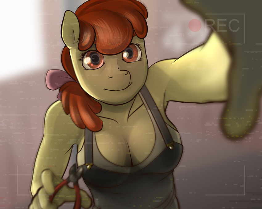 anthro anthrofied apple_bloom_(mlp) brown_eyes camera cleavage clothed clothing equine female friendship_is_magic hair horse lemon-devil lemondevil_(artist) looking_at_viewer mammal my_little_pony pony red_hair solo