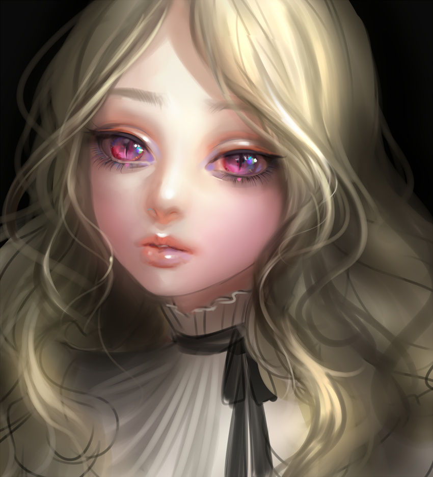 airspace blonde_hair eyelashes face highres lips long_hair original portrait red_eyes slit_pupils solo