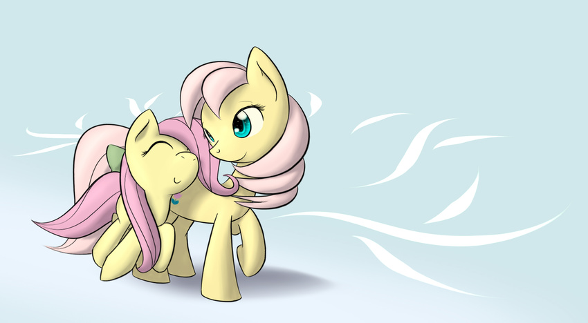 blue_eyes cuddling cute dshou duo equine eyes_closed female feral fluttershy_(mlp) friendship_is_magic fur hair horse long_hair mammal my_little_pony pink_hair pony posey_(mlp) smile wallpaper yellow_fur young