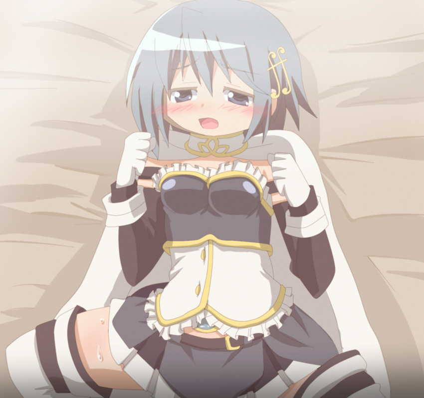 animated animated_gif bad_id bad_nicoseiga_id blue_eyes blue_hair blush bouncing_breasts breasts cape clenched_hands gloves hair_ornament hangaku highres mahou_shoujo_madoka_magica miki_sayaka neck_brace open_mouth sex short_hair skirt small_breasts solo spread spread_legs sweat thighhighs