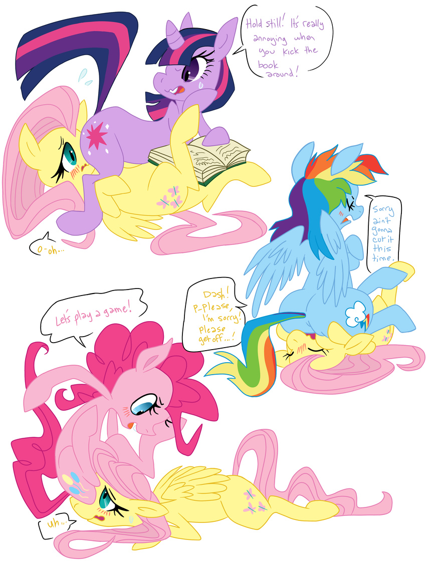 blonde_hair blue_eyes blue_hair blush butt colored cunnilingus cutie_mark edit elslowmo equine eyes_closed facesitting female feral fluttershy_(mlp) friendship_is_magic green_hair hair hi_res horn horse lesbian long_hair looking_back lying mammal multi-colored_hair my_little_pony on_back on_stomach open_mouth oral oral_sex orange_hair pegasus pink_hair pinkie_pie_(mlp) pony purple_eyes purple_hair purplekecleon rainbow_dash_(mlp) red_hair sex twilight_sparkle_(mlp) unicorn vaginal wings