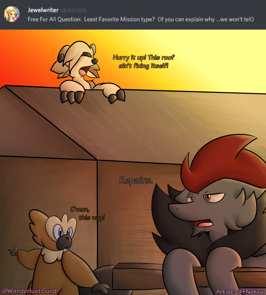 2019 absurd_res aiden_laninga bidoof building dominic_armois english_text hi_res lycanroc midnight_lycanroc neksu nintendo pok&eacute;mon pok&eacute;mon_(species) pok&eacute;mon_mystery_dungeon simple_background text video_games wanderlust zoroark