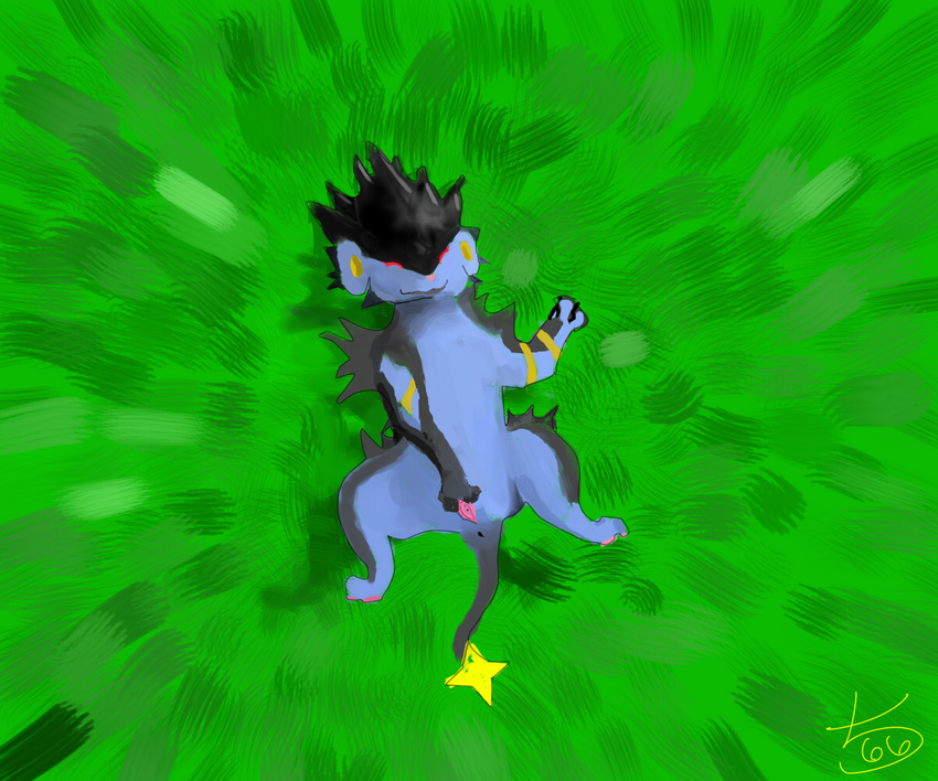 anus eyes_closed female feral grass invalid_tag luxray lying masturbation meadow nintendo on_back pcred566 pok&#233;mon pussy solo spreading video_games