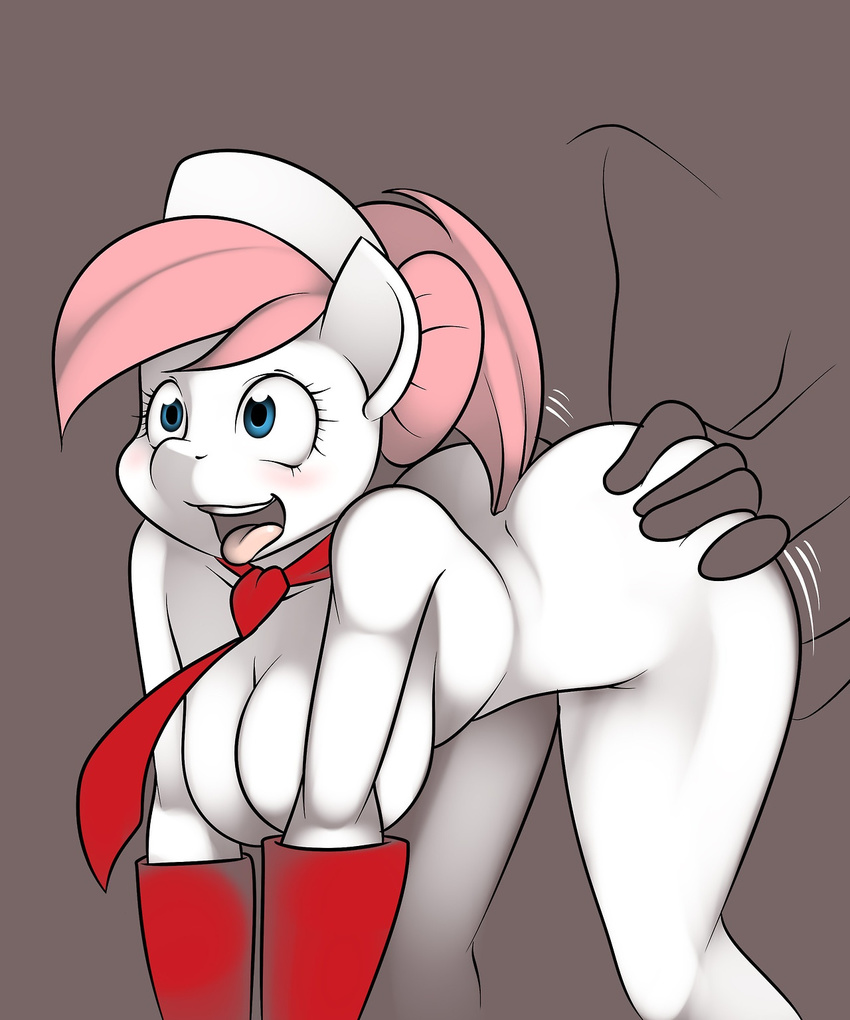 anthrofied bent_over big_breasts blue_eyes blush breasts butt butt_grab equine female friendship_is_magic from_behind horse kloudmutt male mammal my_little_pony nurse_redheart_(mlp) open_mouth pony sex straight tongue tongue_out