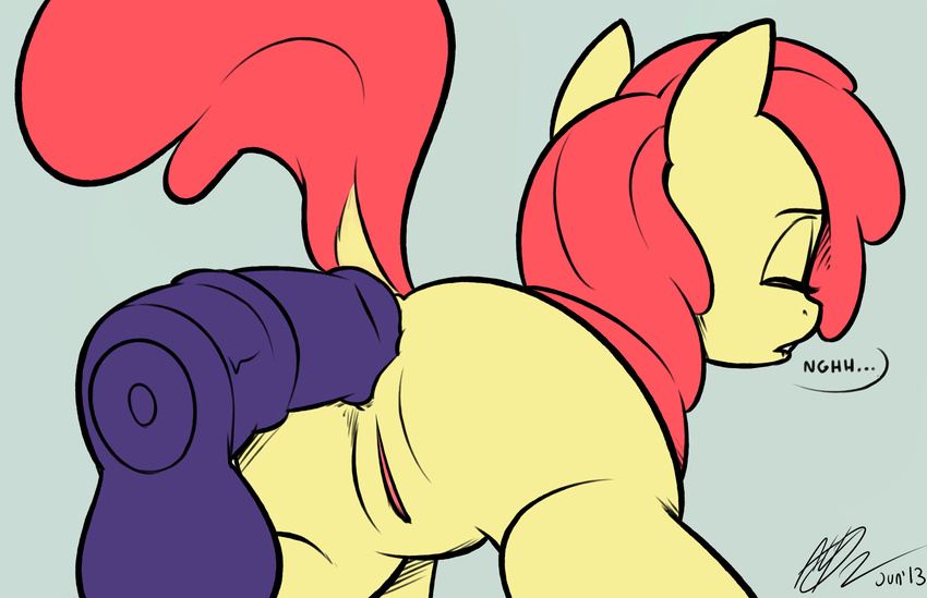 apple_bloom_(mlp) cobaltsnow cub dildo edit equine eyes_closed fatalfox female feral friendship_is_magic hair horse mammal my_little_pony pony pussy sex_toy solo text young