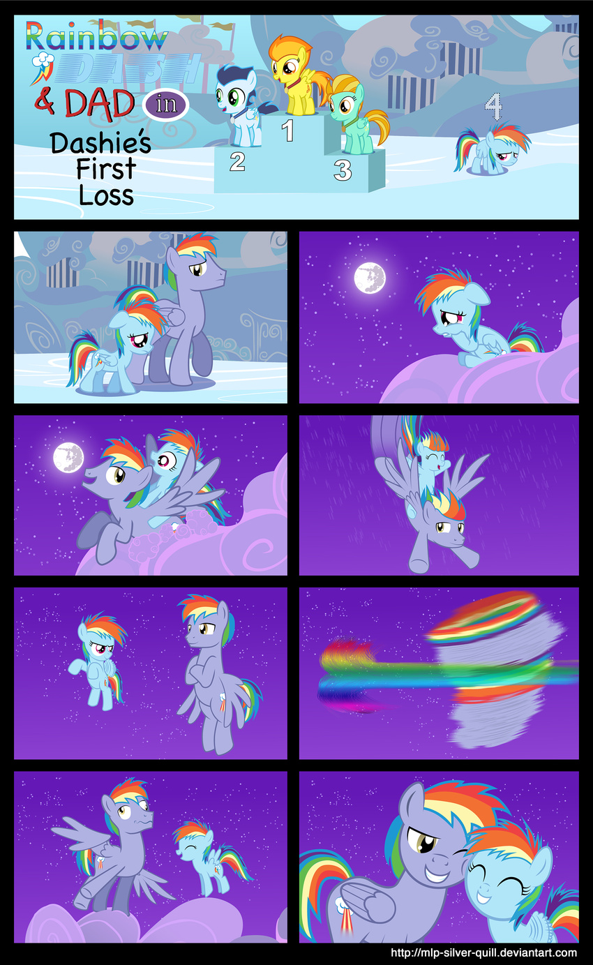 amber_eyes blonde_hair cloud cloudsdale comic dizzy equine father_and_daughter female feral flying friendship_is_magic hair lightning_dust_(mlp) male mammal medal mlp-silver-quill moon multi-colored_hair my_little_pony night orange_hair pegasus purple_eyes rainbow_dad rainbow_dash_(mlp) rainbow_hair soarin_(mlp) spitfire_(mlp) stars two_tone_hair wings wonderbolts_(mlp) yellow_eyes