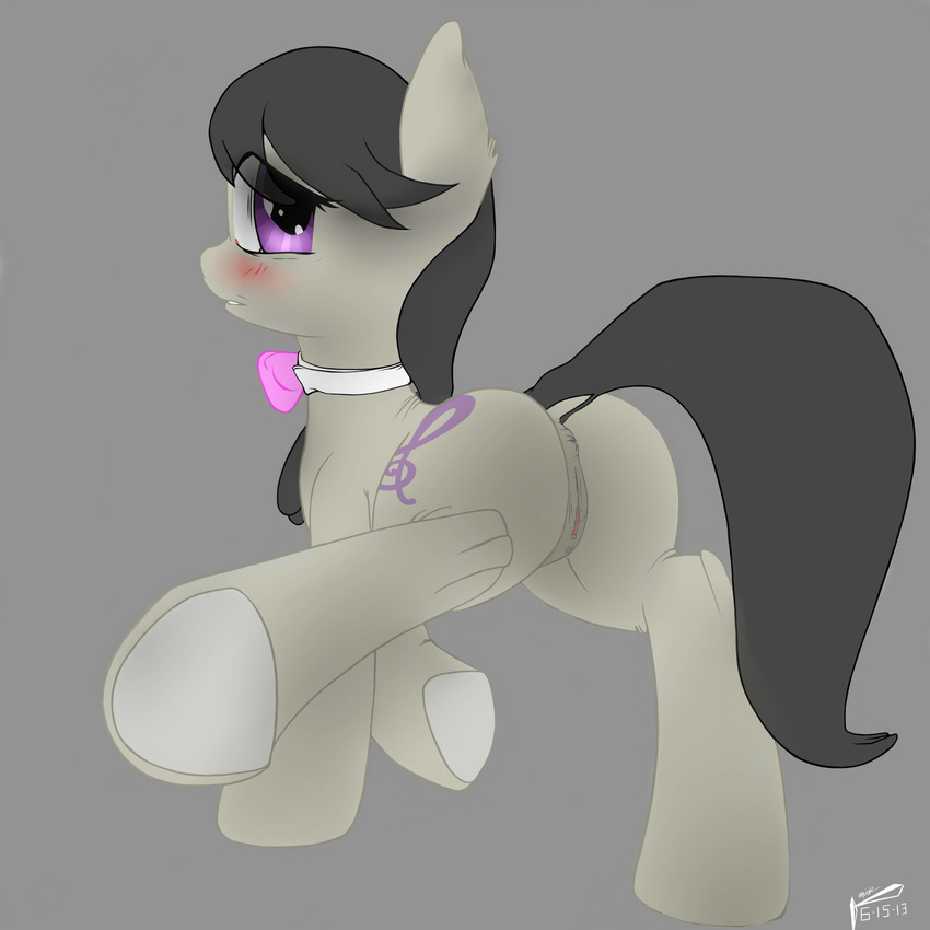 anus blush bow equine female feral friendship_is_magic hi_res horse looking_back majikplant420 mammal my_little_pony octavia_(mlp) pony presenting pussy solo